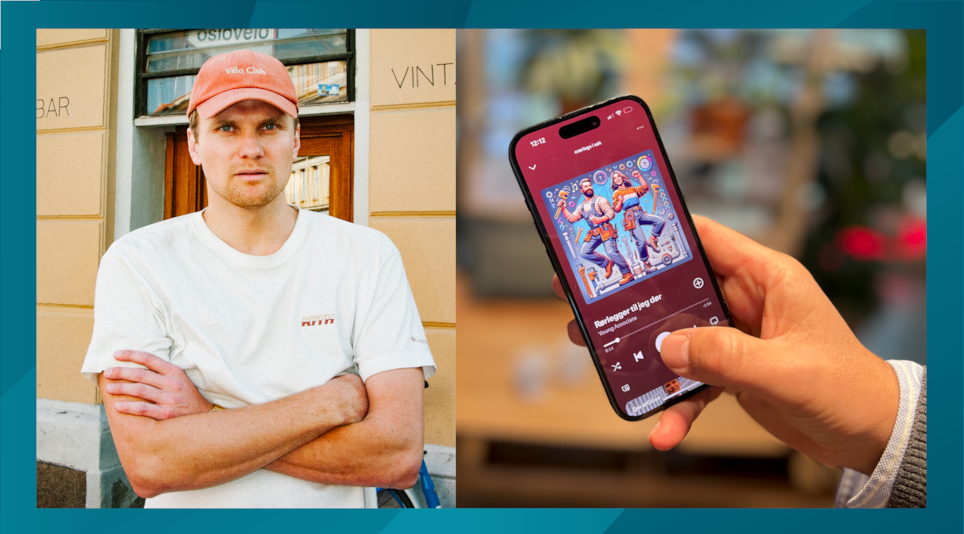 Petter Haga, bilde av mobil som viser sangen Rørlegger til jeg dør i Spotify