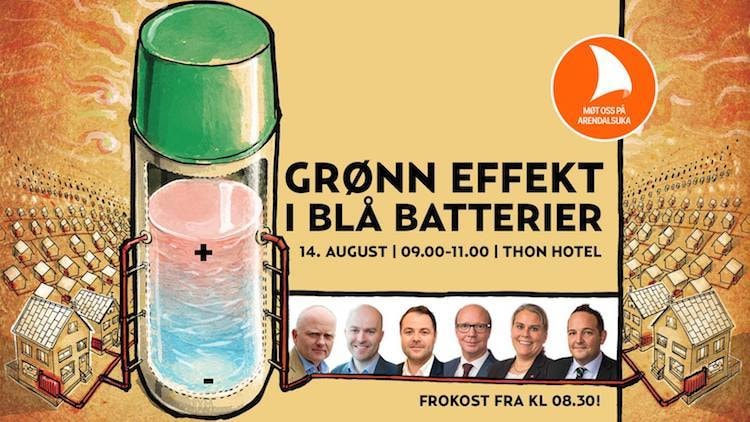 Verdien av vannbåren varme, sesonglagring av overskuddsvarme og blå batterier er blant temaene som skal presenteres og diskuteres når norsk varmebransje inviterer til frokostmøtet "Grønn effekt i blå batterier" i Arendal 14. august. Møtet arrangeres av Rørentreprenørene Norge sammen med Nobio, Norsk Fjernvarme, NOVAP og VVS-foreningen.