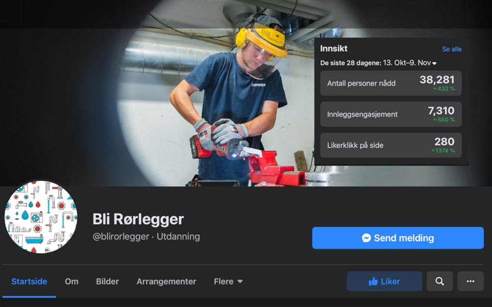 Skjermdump av Bli Rørleggers facebookside