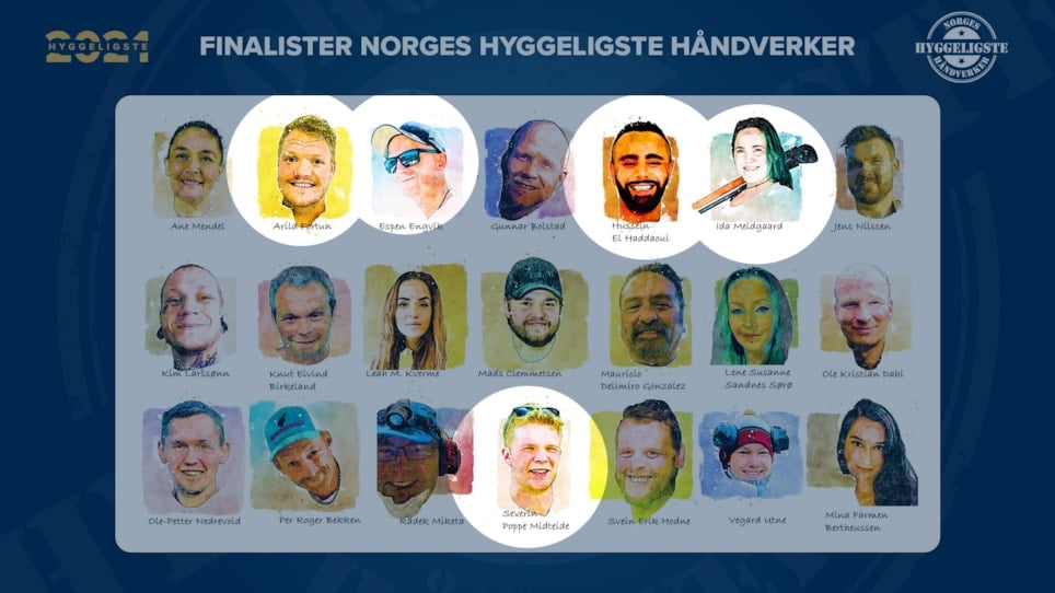 I kategorien rørlegger har Severin Poppe Midteide, Hussein El Haddaoui og Espen Engevik kommet til finalen i Norges Hyggeligste Håndverker. To av tre finalister i kategori lærling er rørleggerlærlinger - Arild Fortun og Ida Meldgaard.